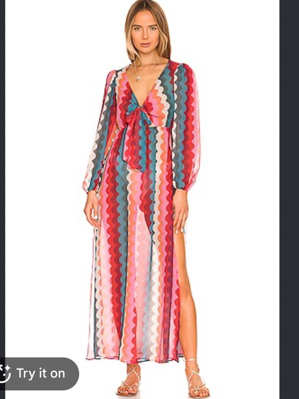 Beach Riot Dress Womens M Shiloh Sheer Maxi Cover Up Retro Rainbow Tropical Wave